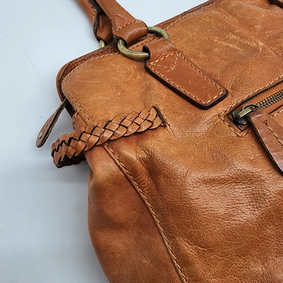 Colorado Toffee Brown Leather Braided Large Multi Compartment Shoulder Bag Tote - Picture 6 of 16